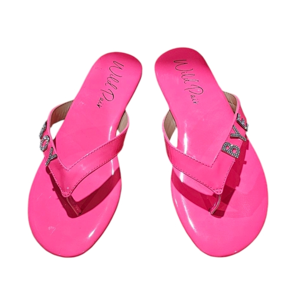 Wild Pair - NEW Fantasia Hot Neon Pink  Thongs Flip Flops 'Boy Bye' Bling​​